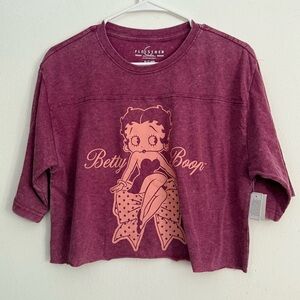 Fleischer Studios Women's Maroon Betty Boop‎ Crop Top Size Small Pullover New